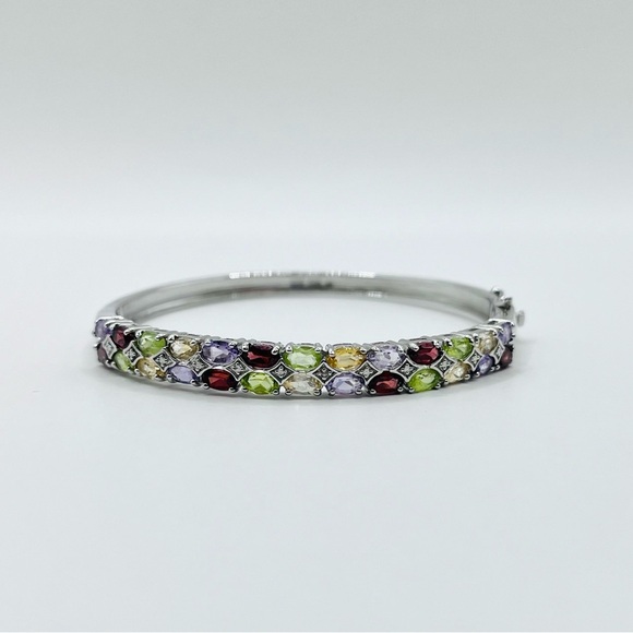 Jewelry - Genuine 5.00 ct Multi Gemstones Sterling Silver Cuff Bracelet